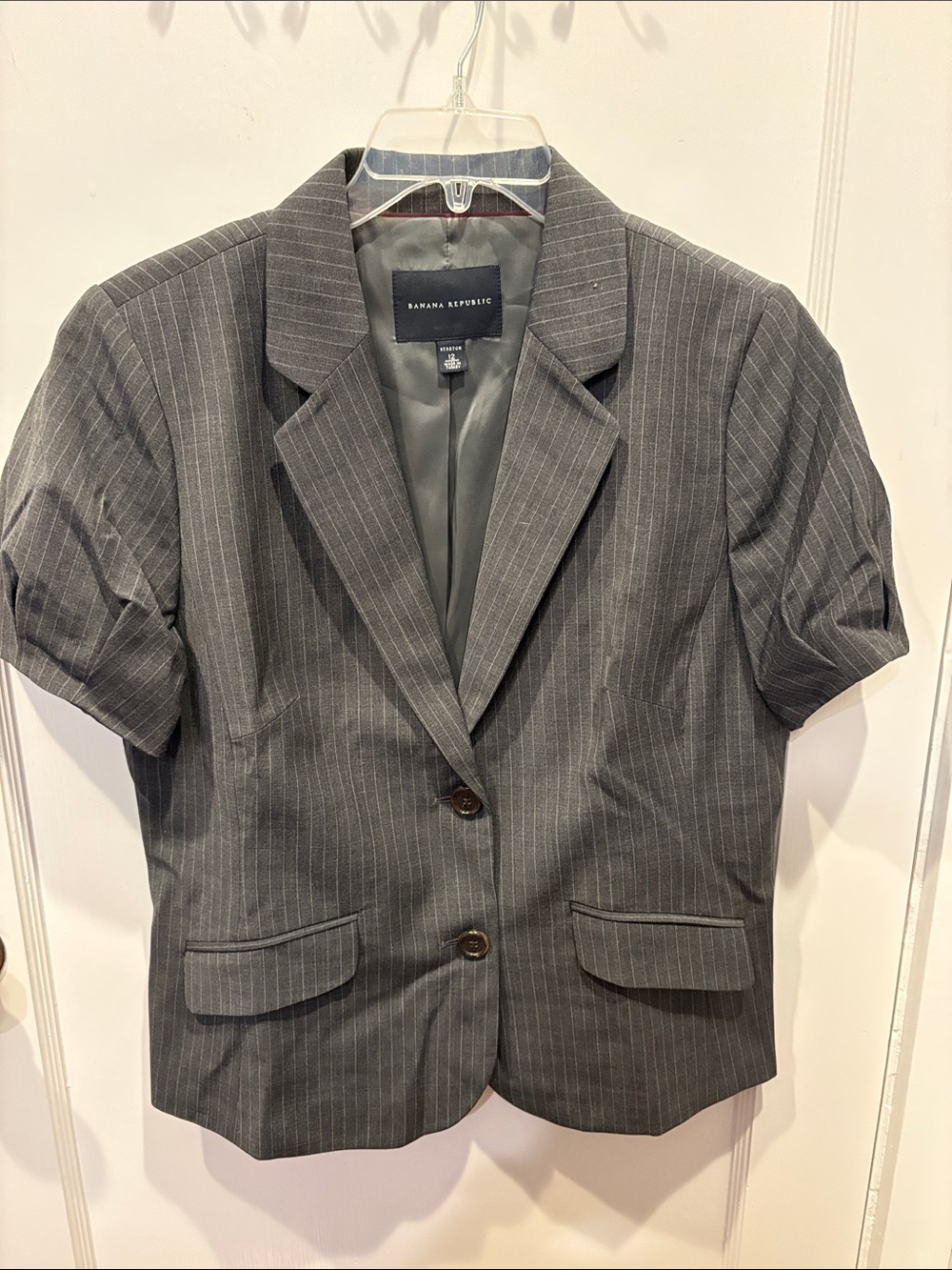 Banana Republic Gray Pinstripe Short Sleeve Blazer Jacket BN512